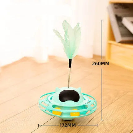 Pink cat toy tumbler turntable with self-spinning stick on 10cm base