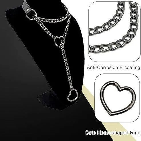 Black heart copper pendant necklace on stainless steel chain, 61-70cm unisex design