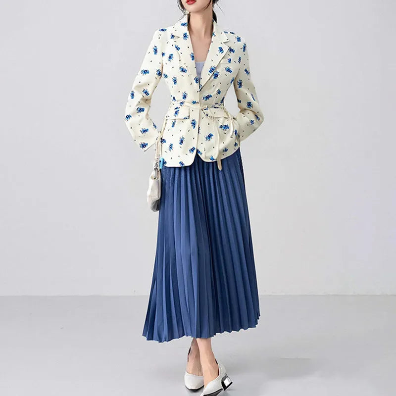Women's collar lace-up waist-tight suit jacket in polyester, shown in apricot colour on a model.