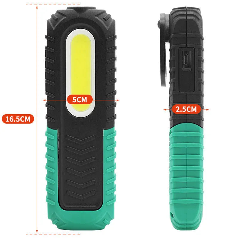 Black and green USB rechargeable automotive inspection lamp with 6500K bright light for vehicle maintenance