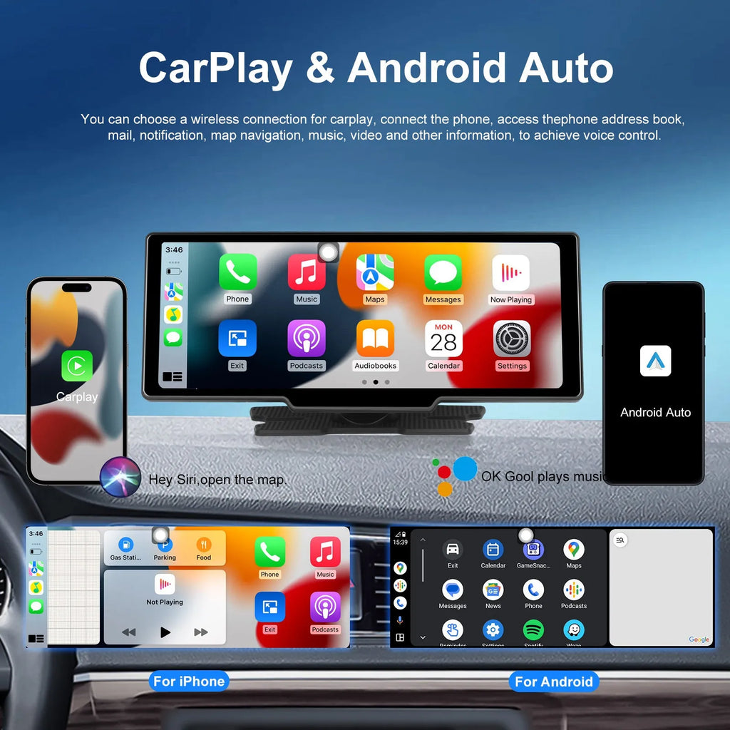 10.26-inch car DVR display with rear view camera mounted on dashboard