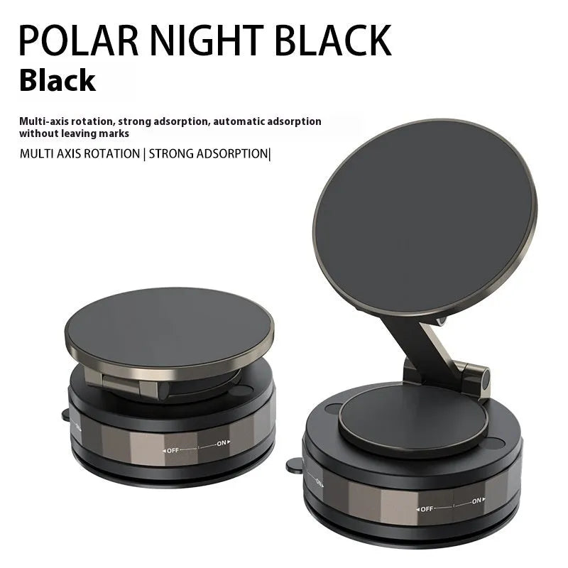Folding vacuum suction cup car phone holder in T30 black zinc alloy on car dashboard