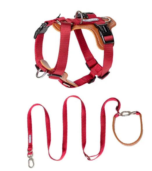 Dog rope leash multifunctional explosion-proof chest strap double pull in cardamom red for pets