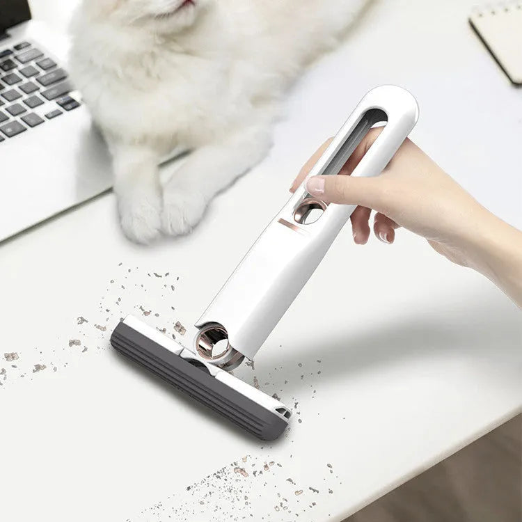 Portable mini squeeze mop with biodegradable cotton cleaning head and plastic handle