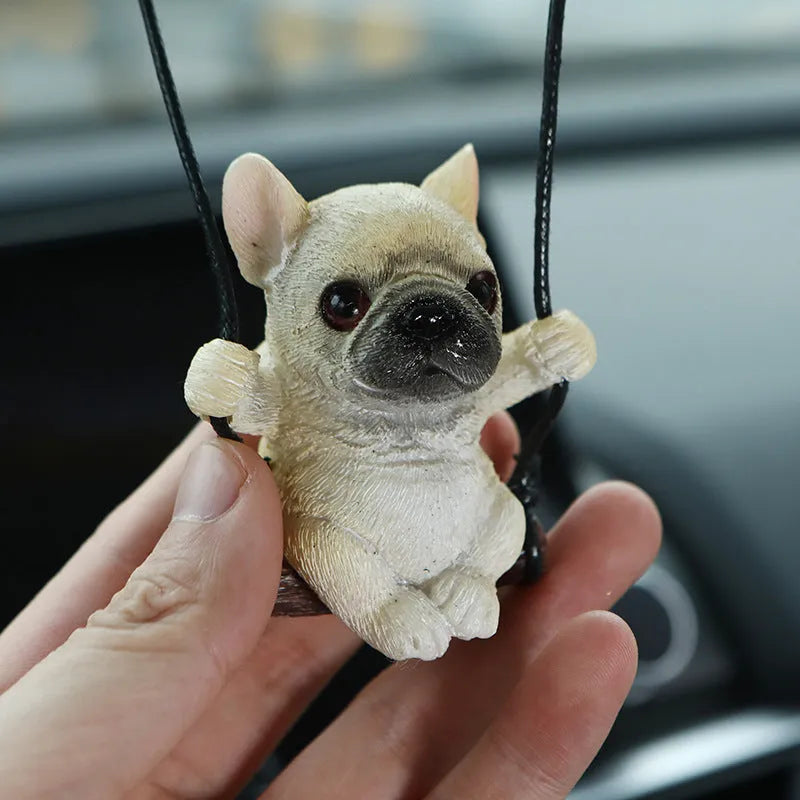 Bulldog cartoon style resin car hanging ornament for rearview mirror decoration