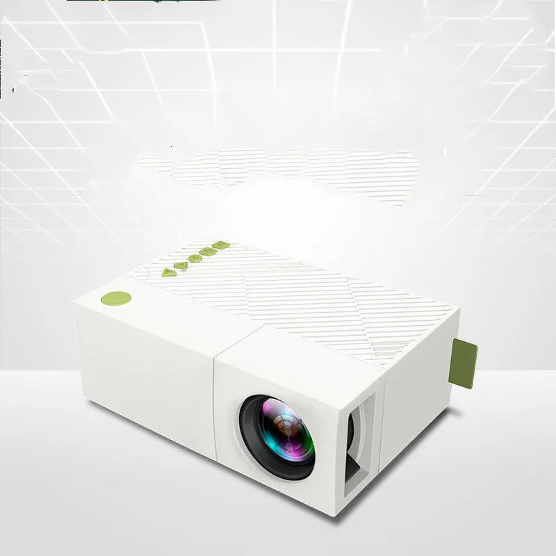 YG310 mini portable HD LED projector with front projection lens and compact black casing