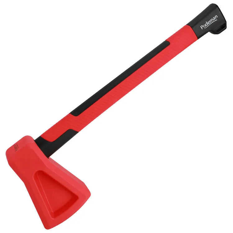A bright red plastic fitness axe muscle trainer on a plain background.