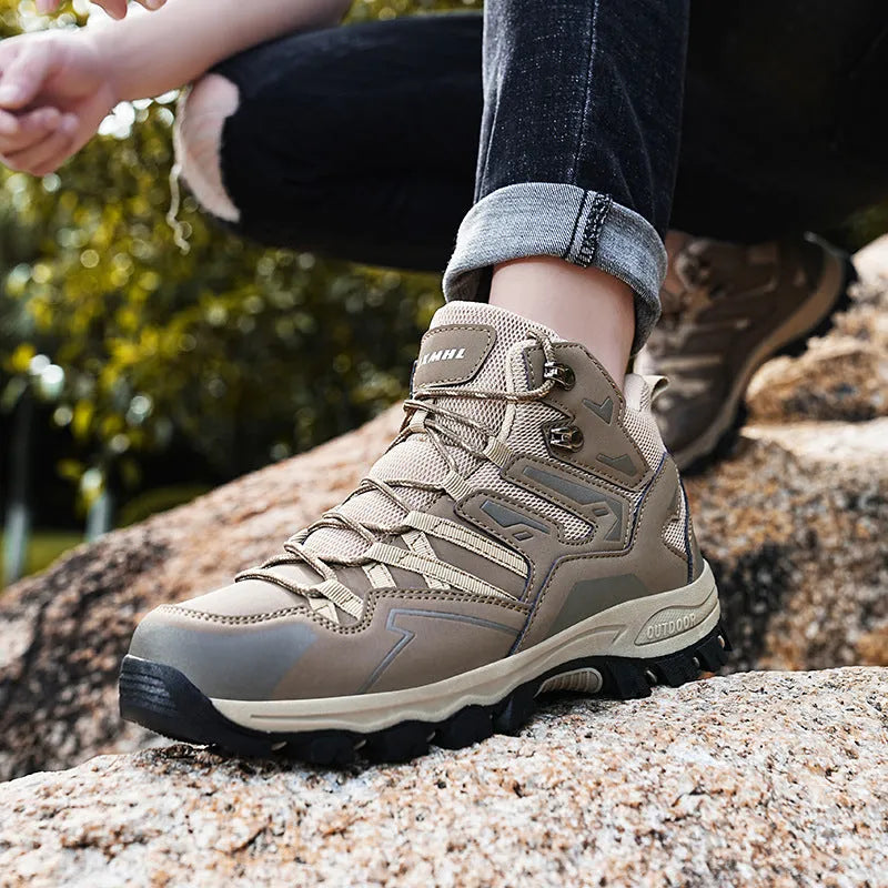 Low-top lace-up hiking sneaker in multiple colours with a flannel upper and rubber sole.