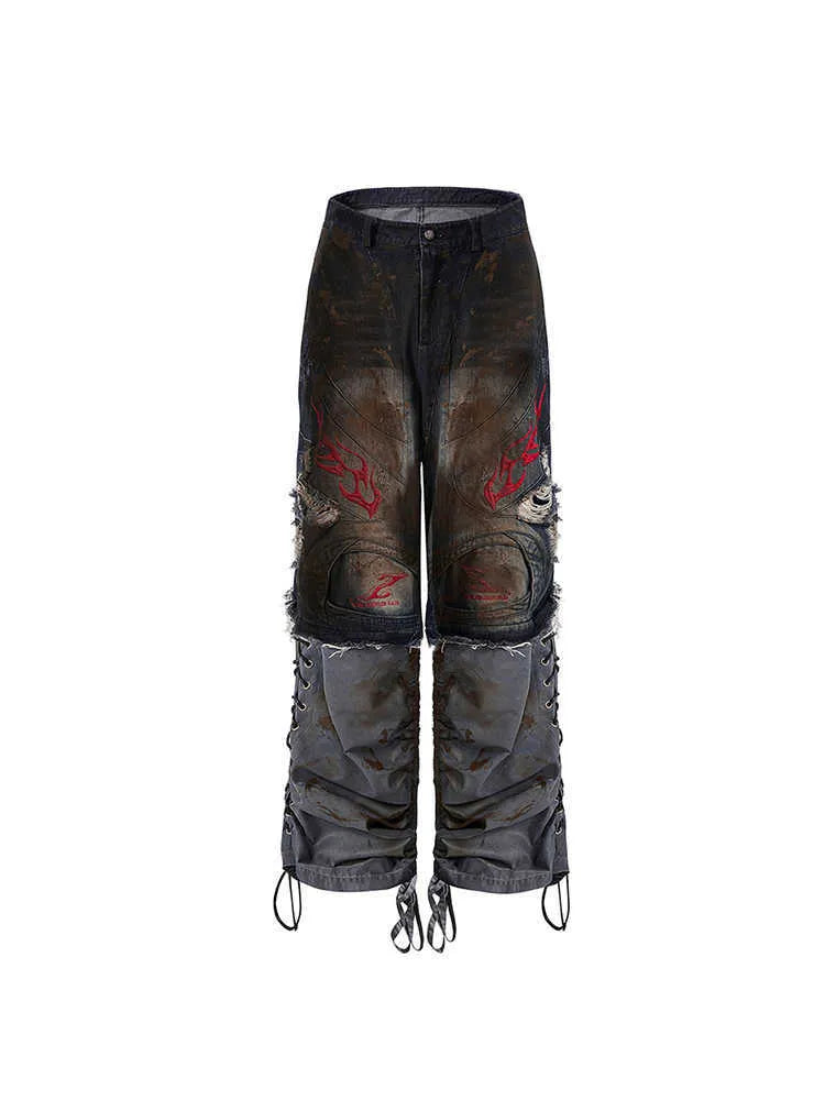 Men's loose fit retro jeans with detachable trouser legs in denim.