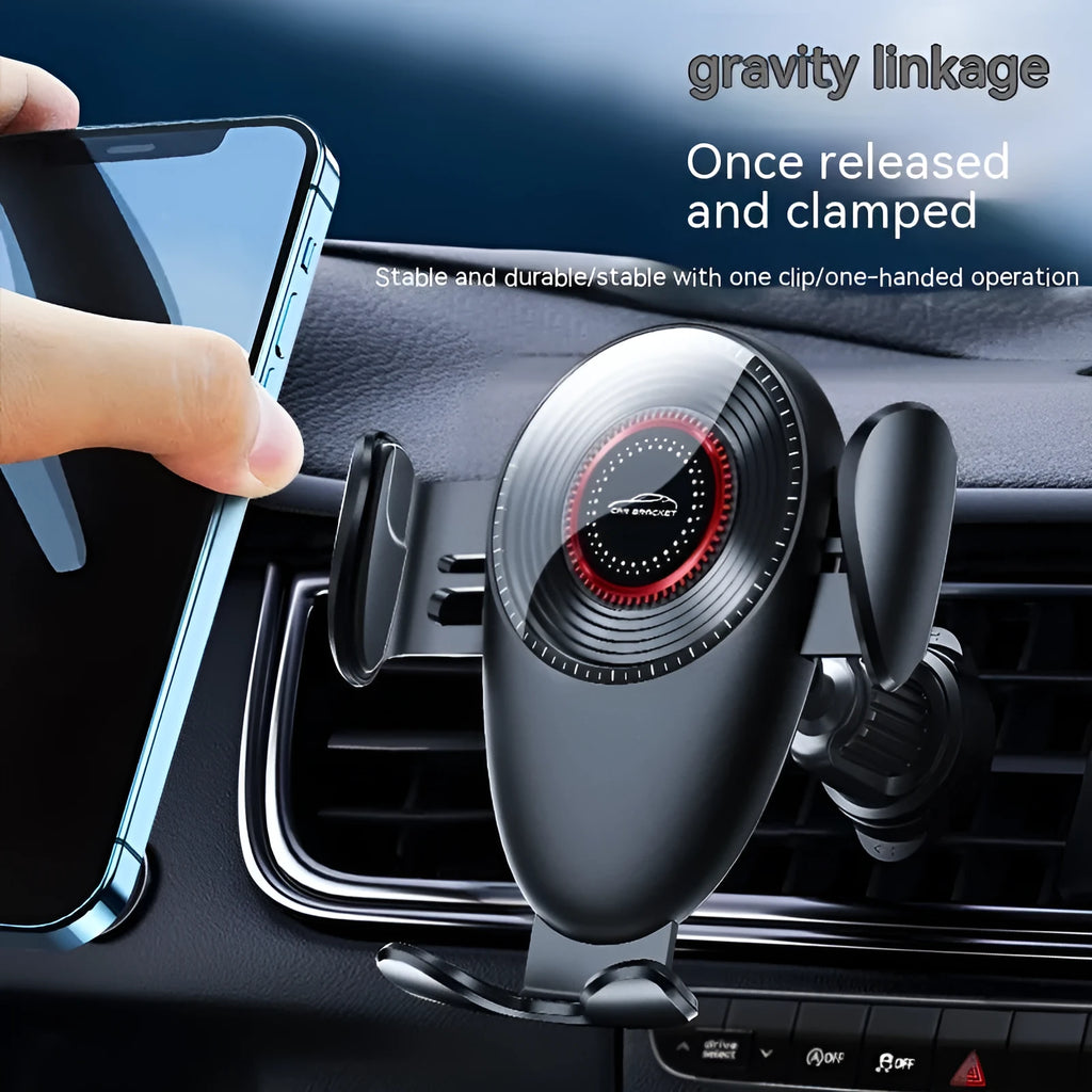 Black car mobile phone bracket with mechanical support frame for air vent mounting