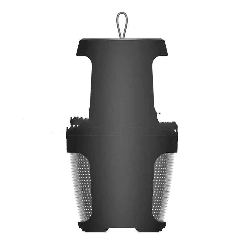 Black indoor mosquito killer lamp with USB port on white background showing dimensions 115x115x227mm