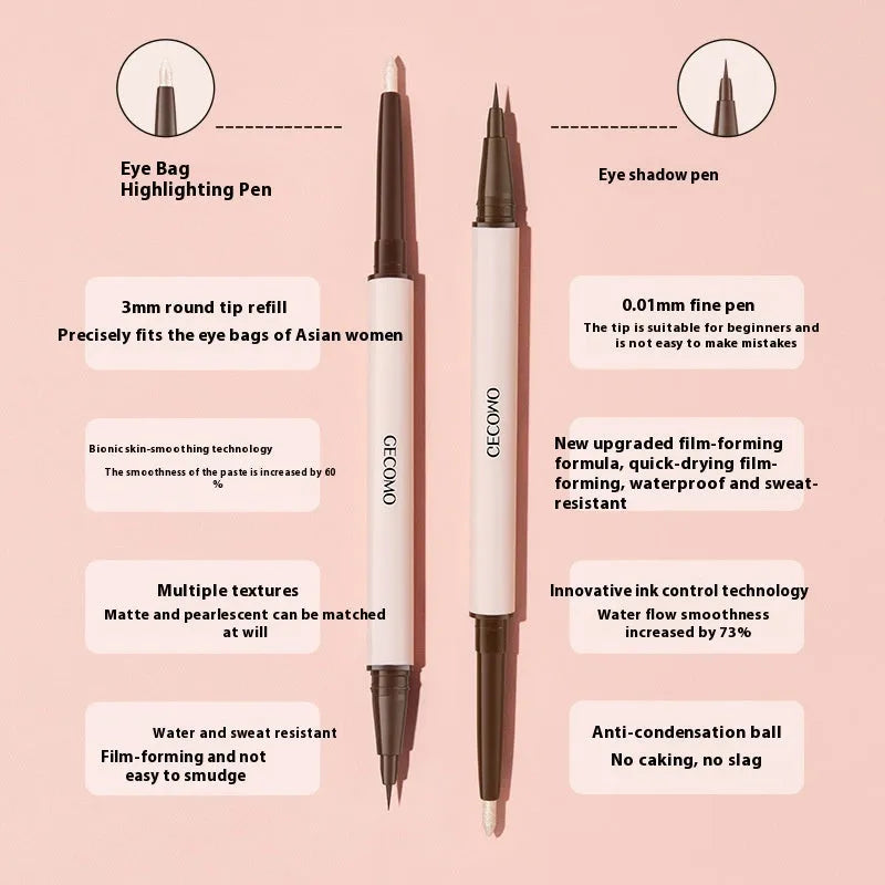 Double headed silkworm eyeliner pen with stereoscopic star eyes design in pearlescent liquid formula