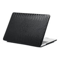MacBook laptop protective case with leather pattern texture and hollowed-out Apple logo in black colour