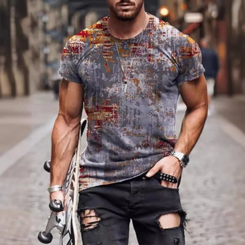 Men's camouflage pattern loose fit short sleeve T-shirt in polyester fabric