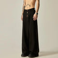Men's solid colour vertical tube wide-leg casual trousers in black or brown with a mid waist
