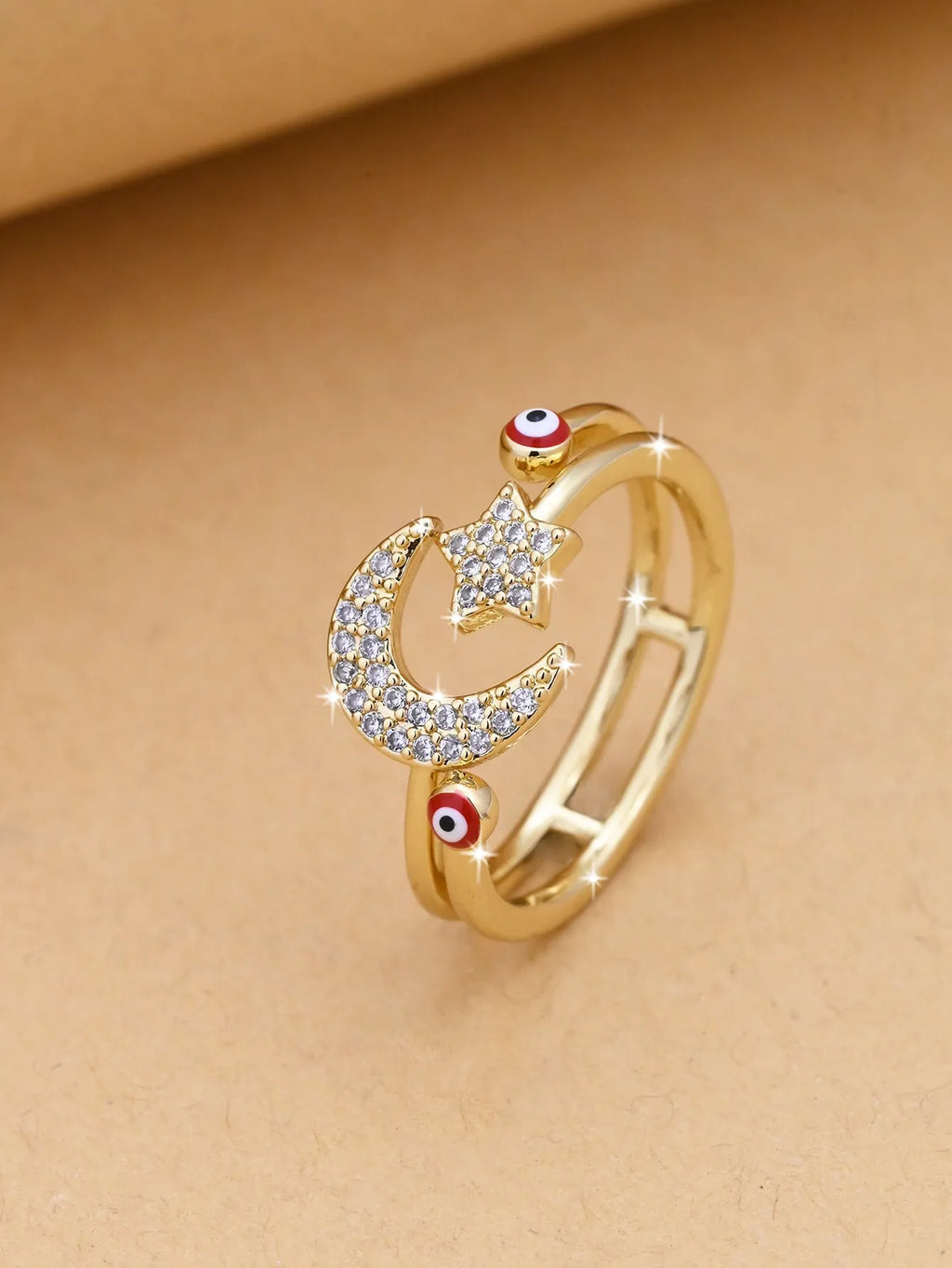 Fashion simple devil's eye open ring in copper, electroplated finish, blue colour option