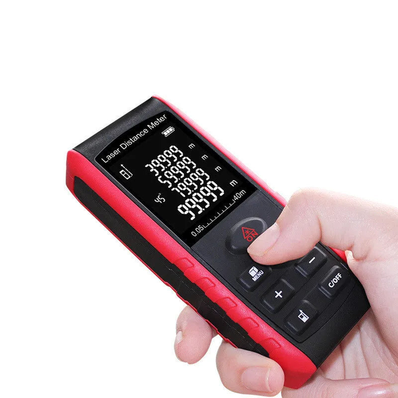 E40 M hand-held laser range finder with ABS construction and infrared measuring capability