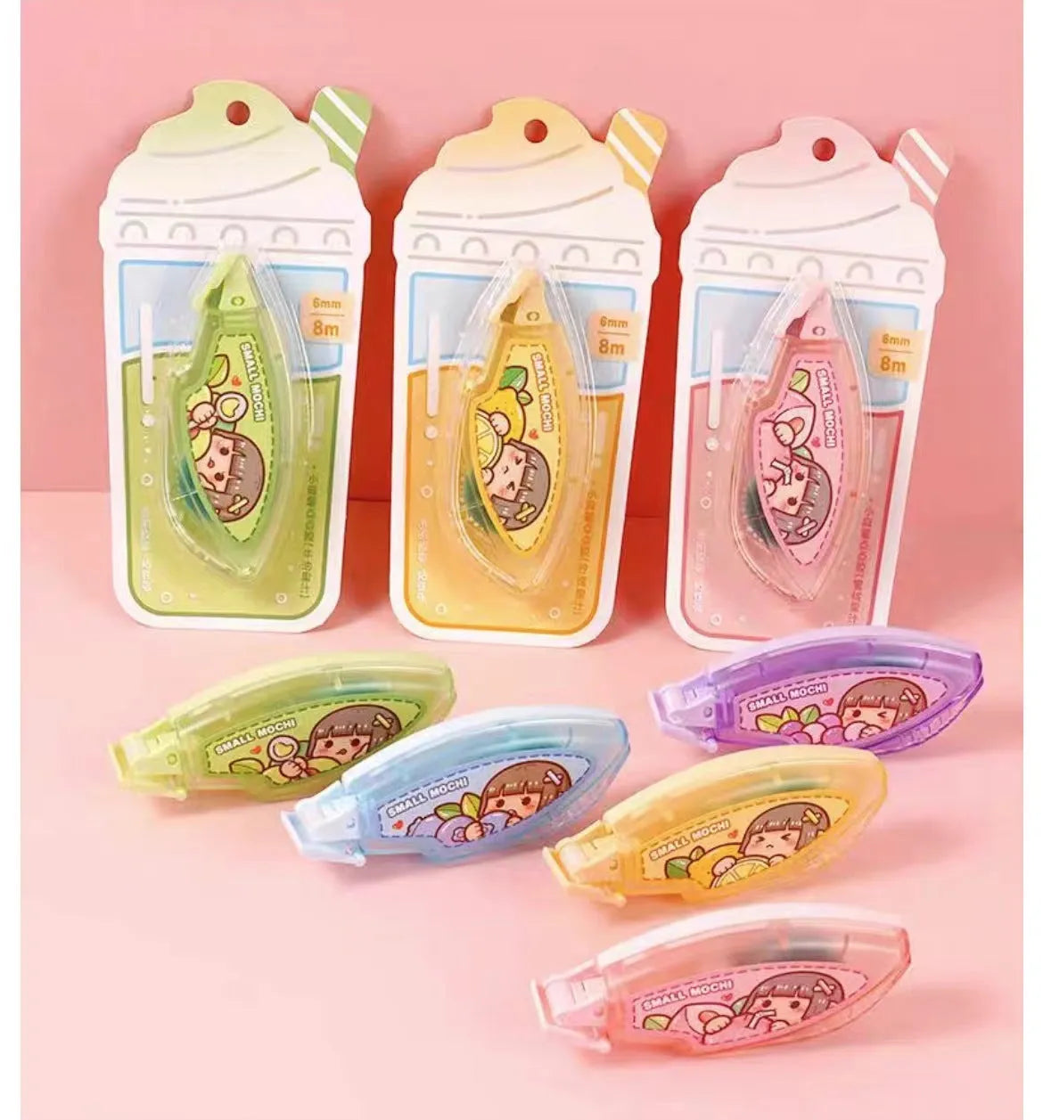 Cute fruit juice colour dotting glue with plastic applicator for double-sided traceless adhesion