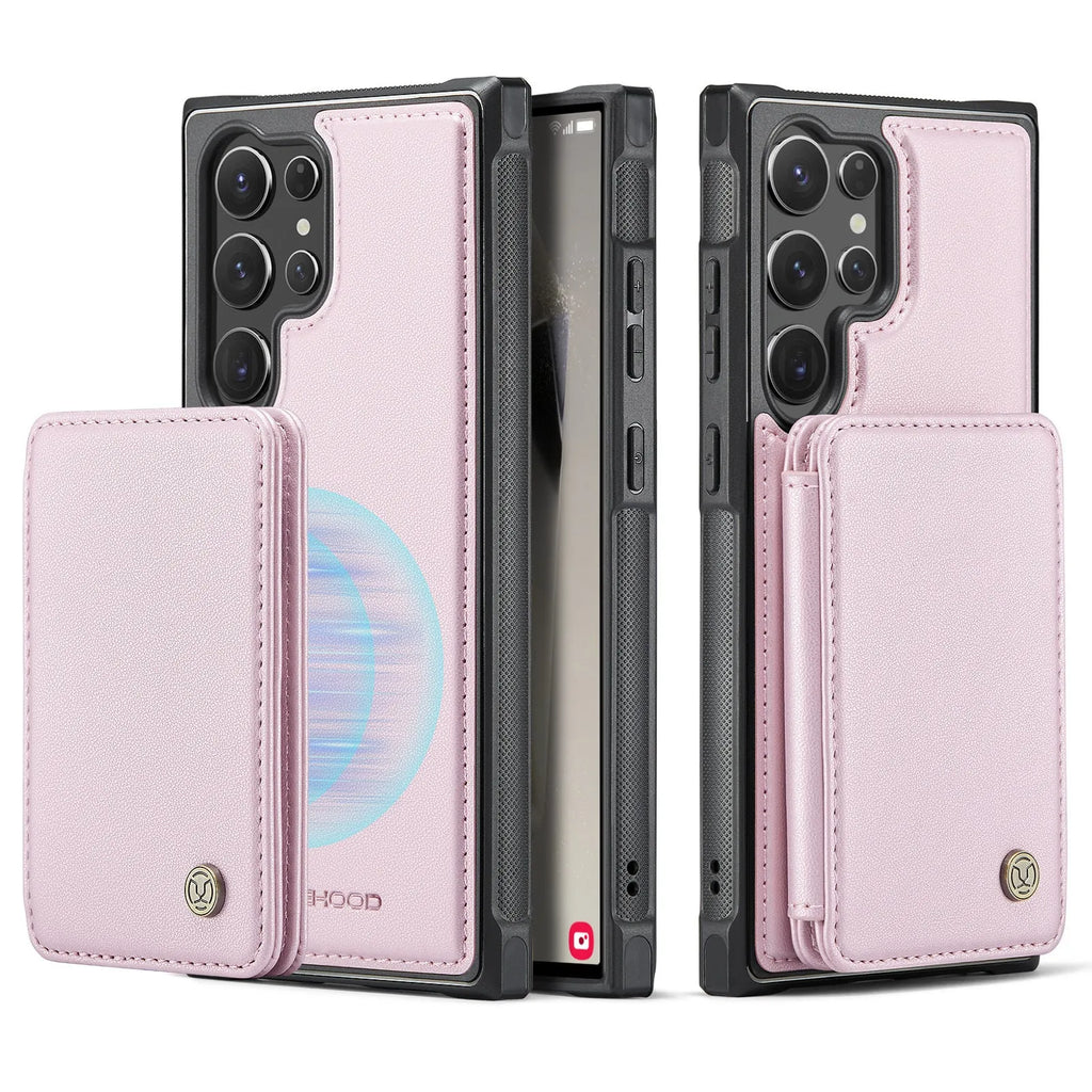 Magnetic card business drop-resistant leather phone case for Samsung, anti-fall wallet style with card slot, imitation leather, black colour