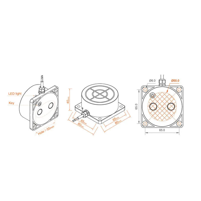 Moray ME201W white wireless ultrasonic fluid level sensor for water and oil tanks with antenna and power cable