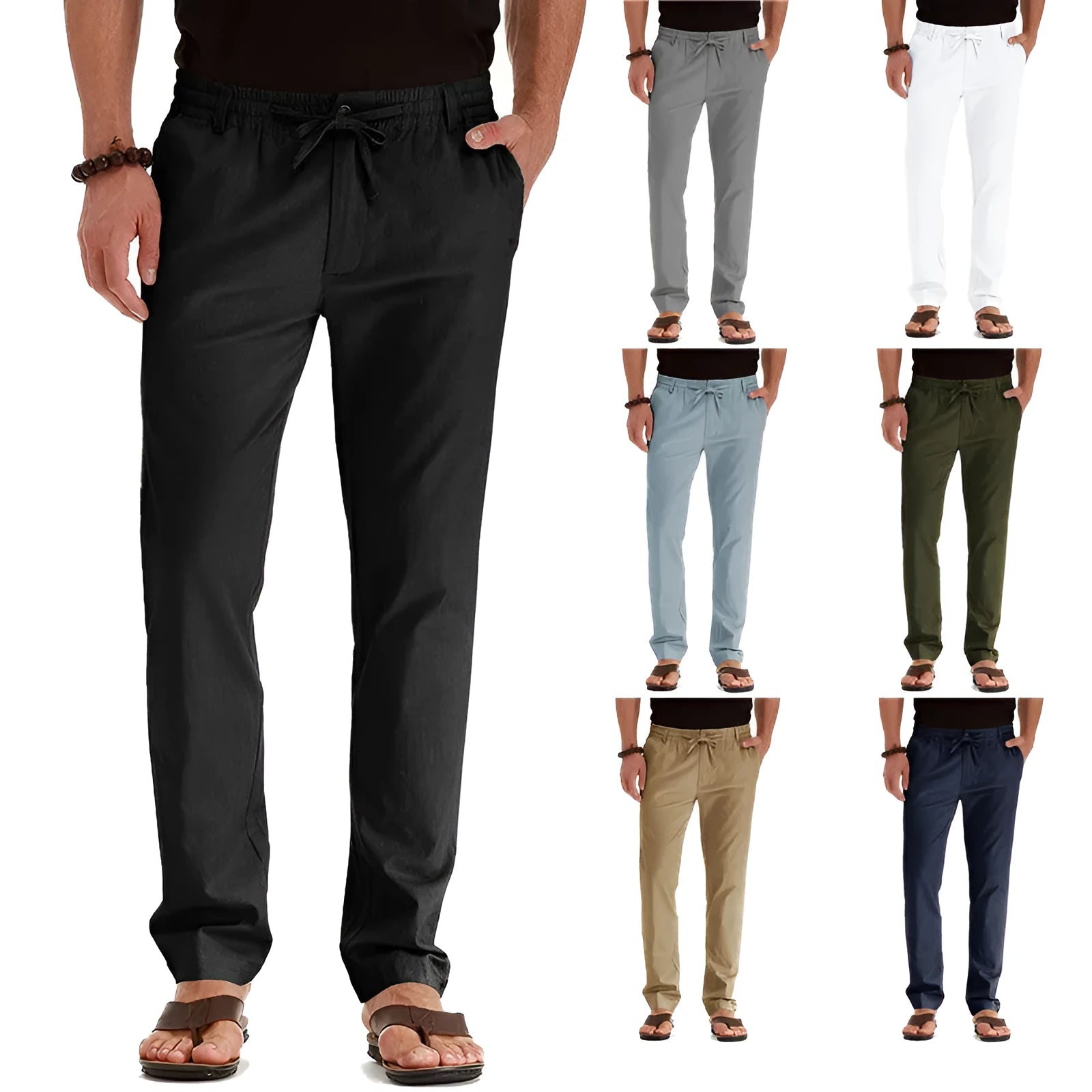 Men's loose oversized cotton blend straight-leg track pants in army green, front view