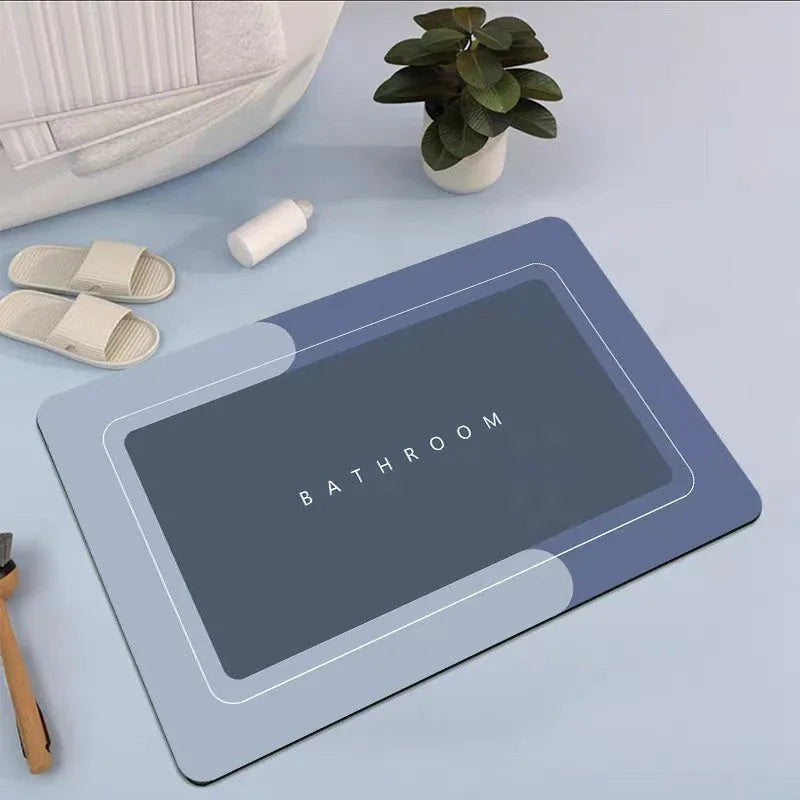 Modern diatom mud floor mat with natural rubber base in blue colour option
