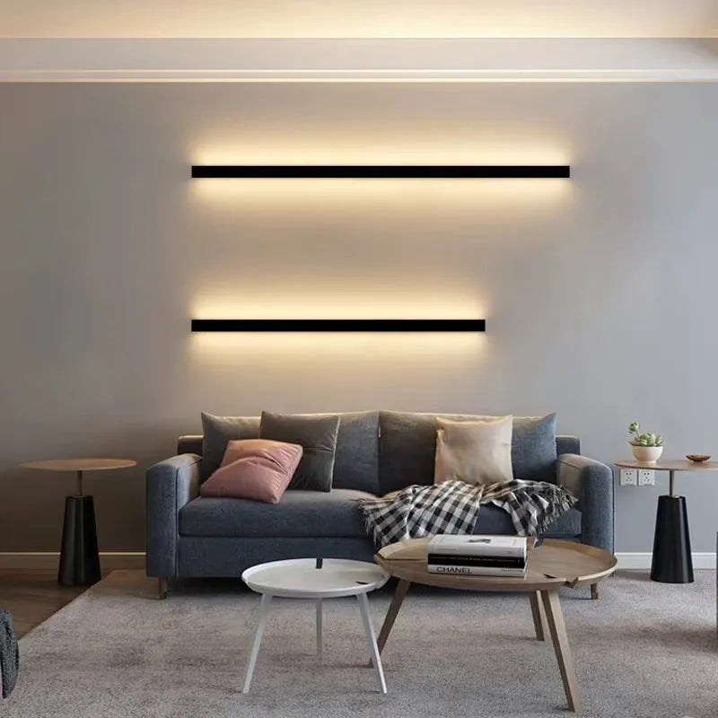 An 80cm long black aluminium LED wall lamp strip with a PC shade, shown mounted.