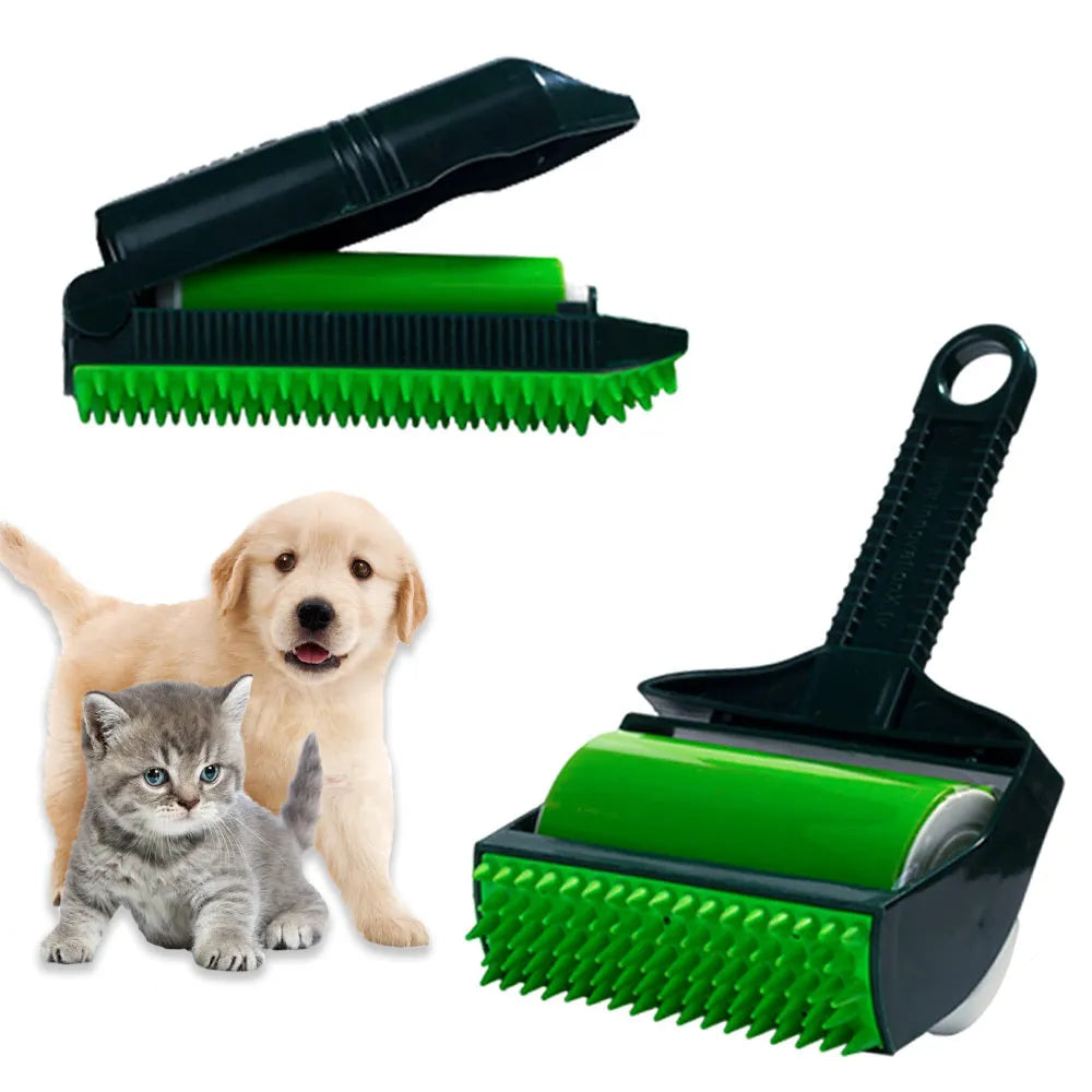 Portable washable hair remover with green and yellow adhesive rollers for pet hair and lint