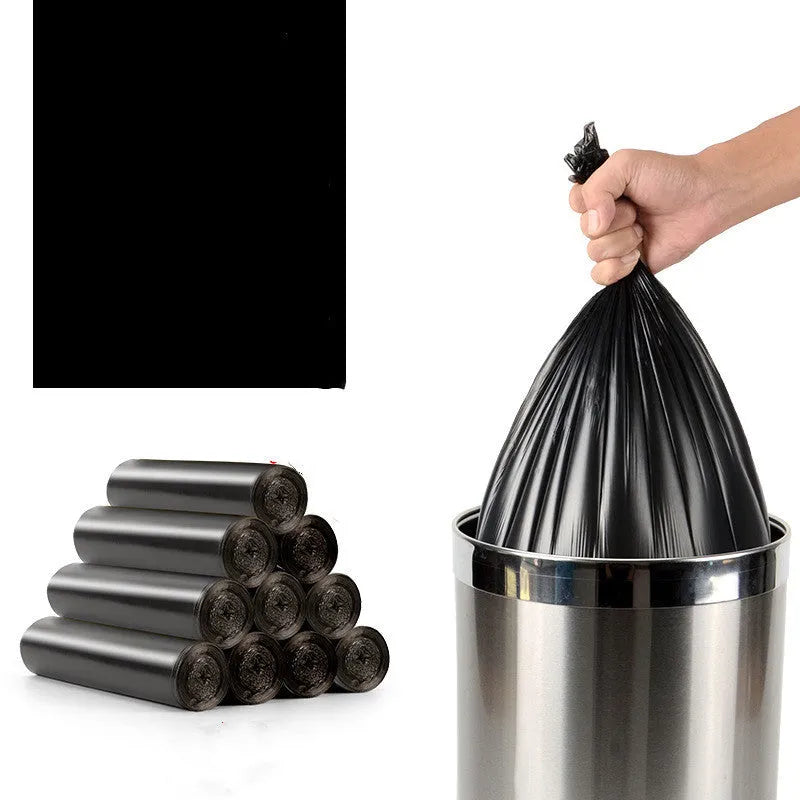 Roll of thickened black flat-mouth disposable kitchen bin bags measuring 50x60cm