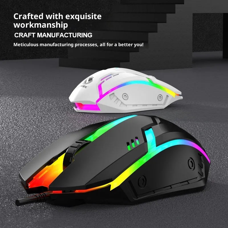 Black e-sports weighted wired mouse with USB cable on flat surface