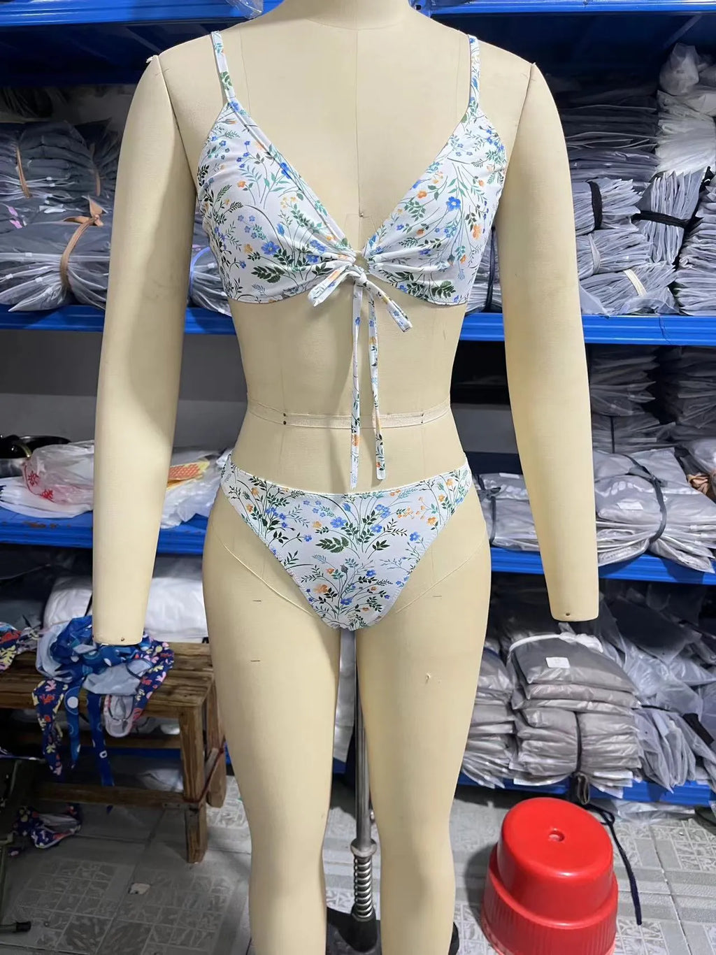 Women's floral banded bikini swimsuit with breathable polyester fabric in briefs style