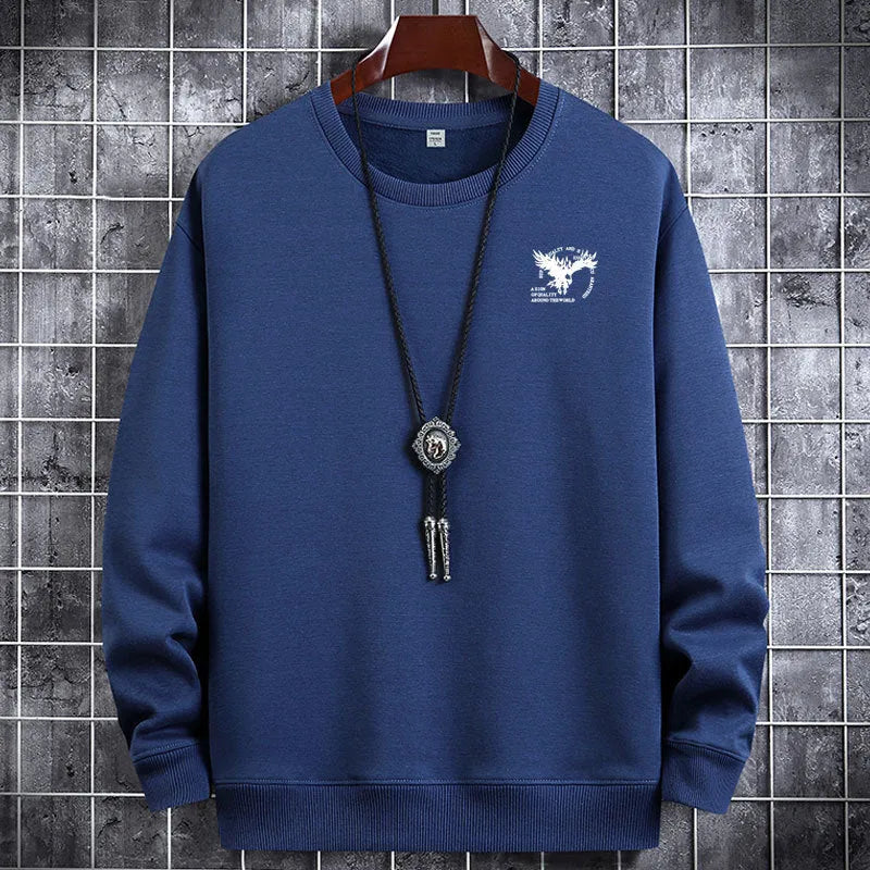 Men's round neck cotton sweater long sleeve thermal pullover in multiple colours including black and khaki