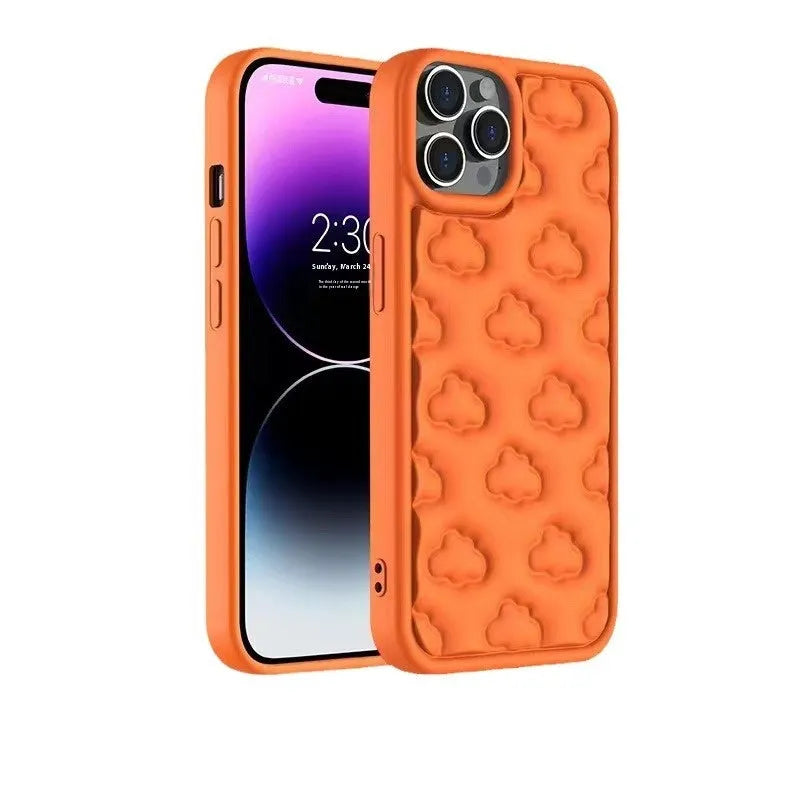 Hand oil three-dimensional embossed TPU phone case with cloud and flower design for iPhone 11 to 15 series