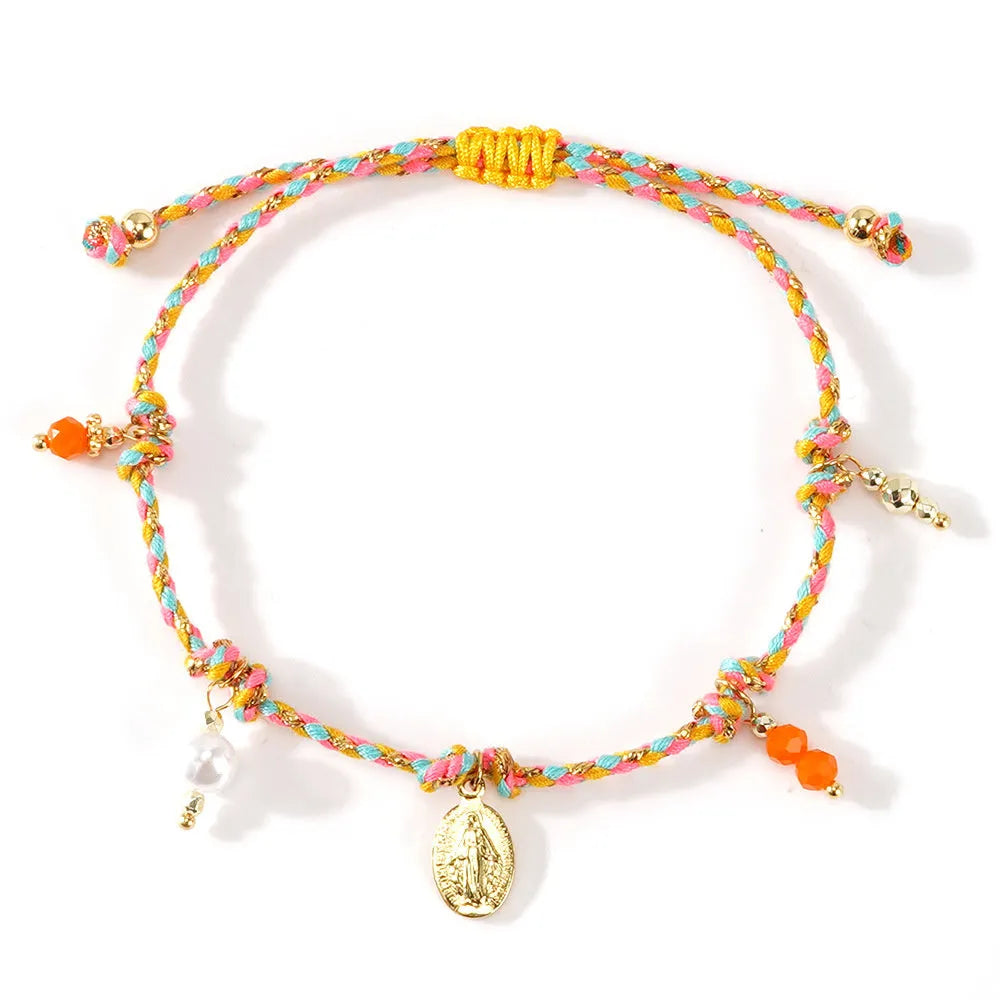 Colourful hand-woven braided rope bracelet for women in ethnic jewellery style