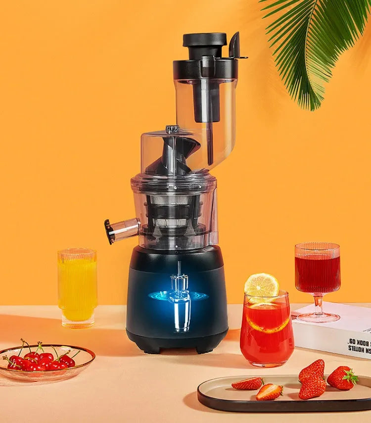 Grey juicing machine with multi-function separator, 90mm caliber, 600ml juice cup, slow 59 rpm extraction, US plug