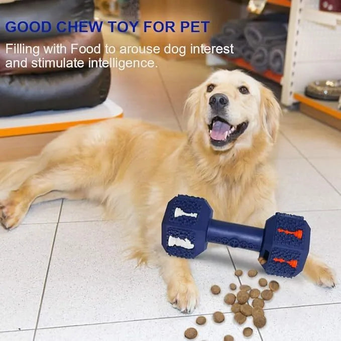 Black rubber hollow dumbbell dog chew toy for aggressive chewers with 3D particle texture