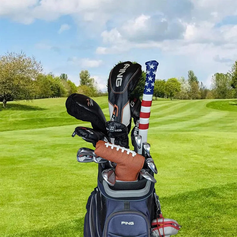 Black PU leather golf club head cover or push rod sleeve for putter protection.