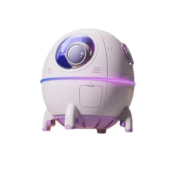 Astronaut-themed desktop USB humidifier with colourful LED lights and water tank.