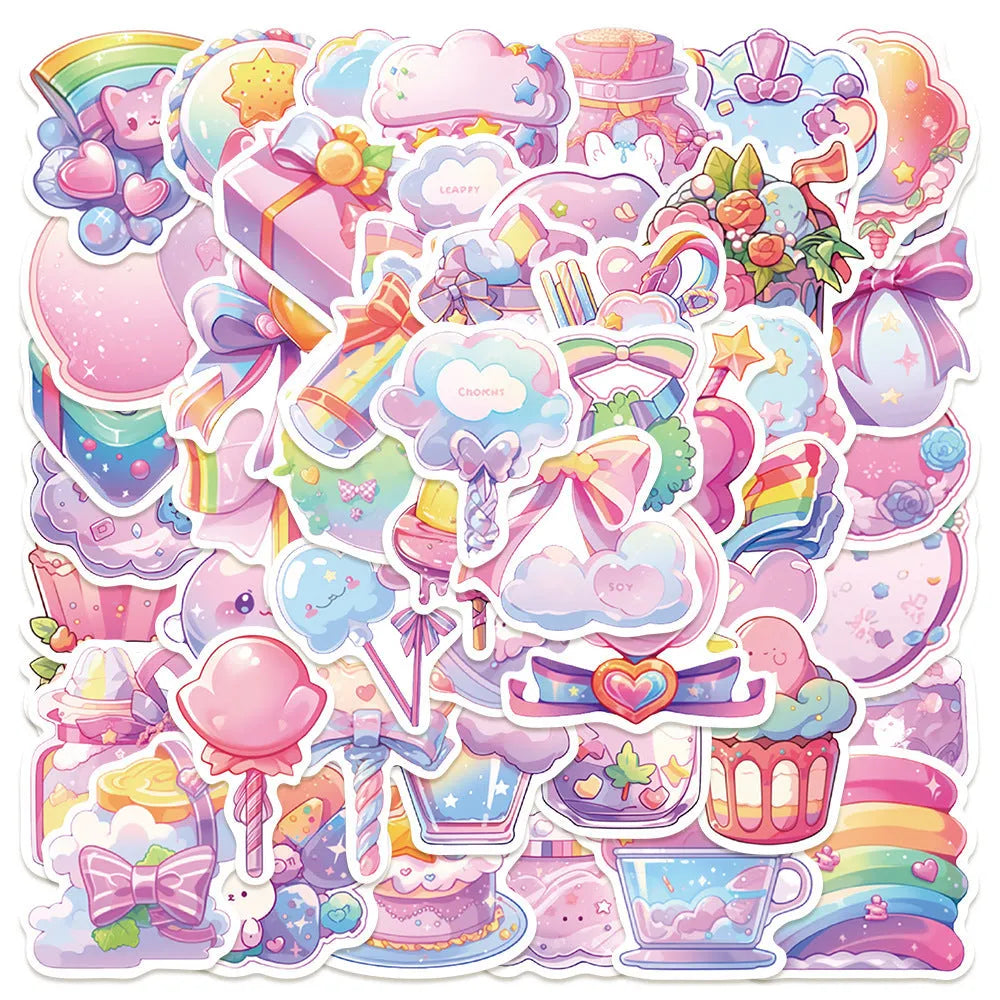 Pack of 50 fresh candy small object decorative waterproof stickers, sizes 4-7cm.