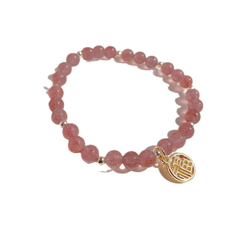 Handmade strawberry quartz glass bracelet in New Chinese style with adjustable universal wrist size