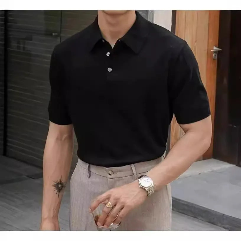 Men's cotton ice silk polo shirt with classic collar and short sleeves in multiple colour options
