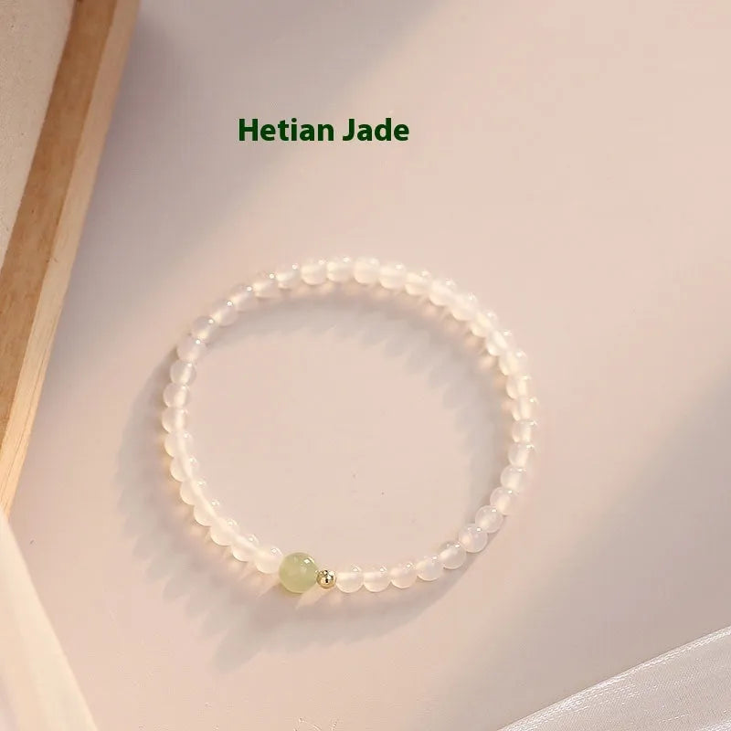 Natural Hetian Jade White Agate women's bracelet in New Chinese style measuring 15cm length