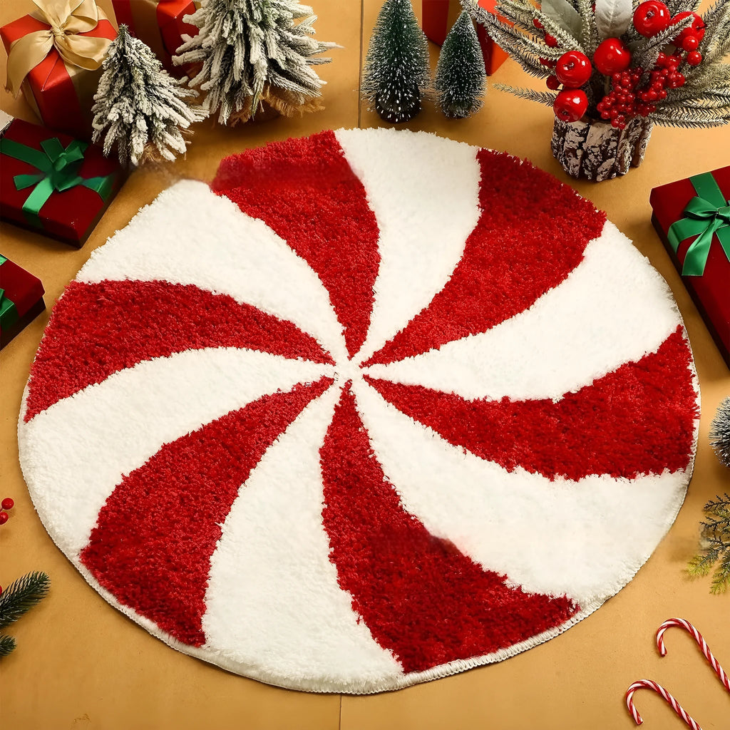 Christmas printed polyester carpet with festive design in square shape on wooden floor