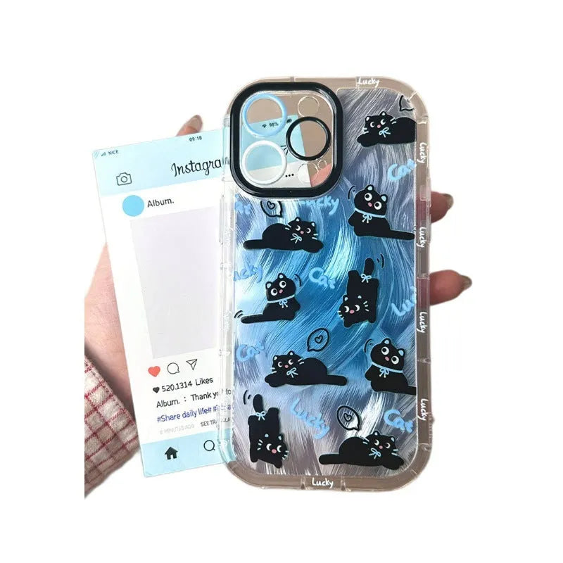 Blue fur cat design PC phone case with fall protection for Apple iPhone