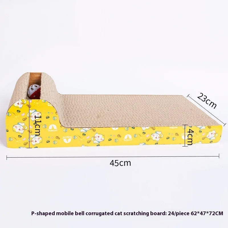 Corrugated paper cat scratch board in a geometric shape option such as bone type or trapezoid.