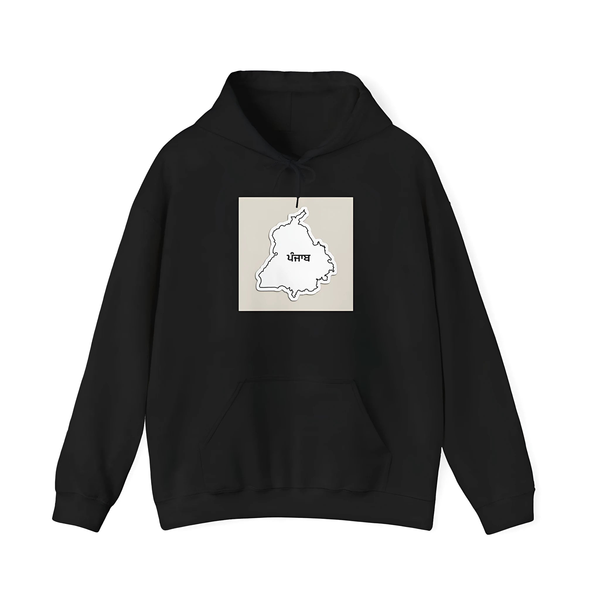 Black loose fit casual hoodie with drop shoulder sleeves and front pocket