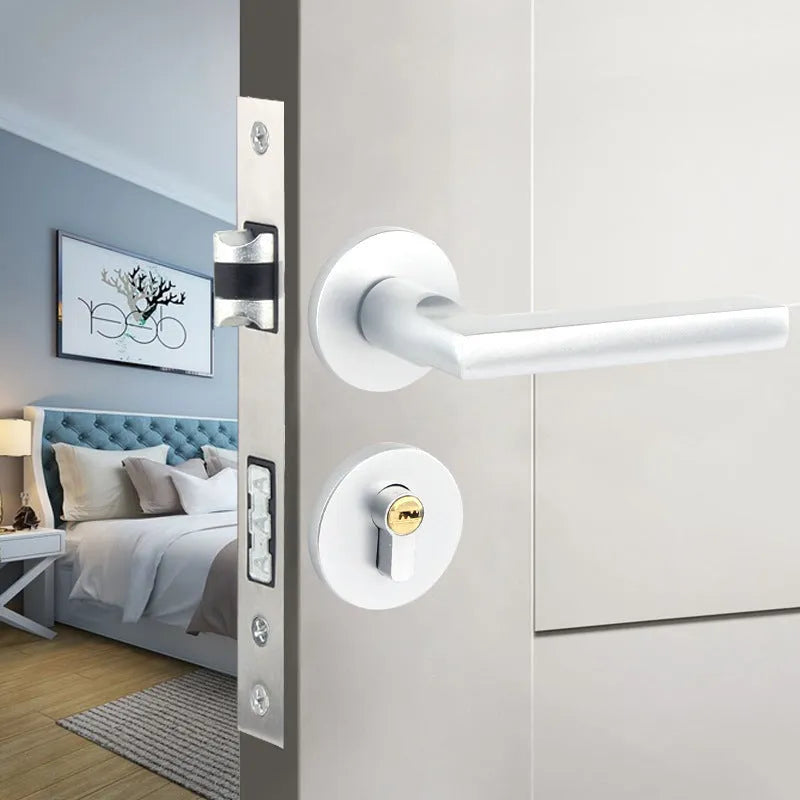 Aluminium alloy split magnetic door lock handle for timber doors in black and silver finish.