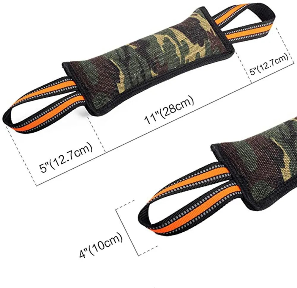 Reflective jute dog bite stick with yellow edge trim measuring 55 cm for training and play