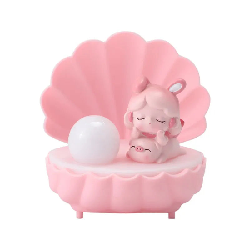 Shell Star Light resin cartoon character night lamp in pink pig, blue bear, purple sheep, or yellow Miki girl design.