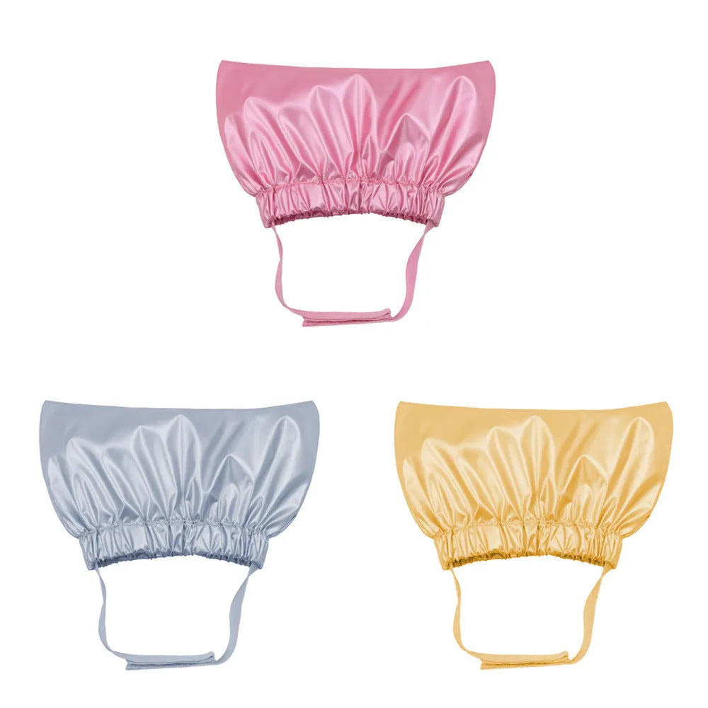 Adjustable ear-proof waterproof shower cap for pets in gold, pink or silver colours with non-woven fabric